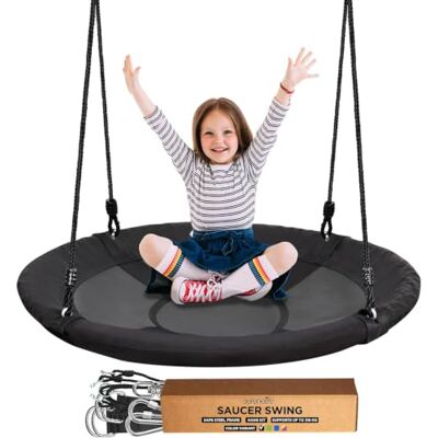 SereneLife Tree Swing Seat, Large Round Saucer Kids Swings, Adults and Kids Nest Swing, Durable Frame, 270kg Capacity, Indoor Outdoor Hanging Rope Swinging Seat for Backyard, Garden and More – Black SereneLife Tree Swing Seat, Large Round Saucer Kids Swings, Adults and Kids Nest Swing, Durable Frame, 270kg Capacity, Indoor Outdoor Hanging Rope Swinging Seat for Backyard, Garden and More – Black