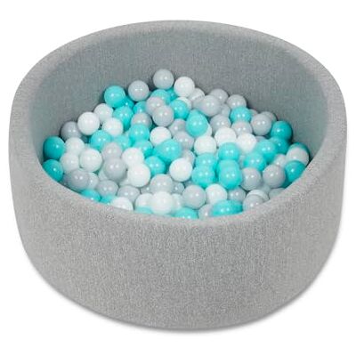 BABYLO Babyzee Kids Foam Ball Pit includes 200 Balls, Kids Ball Pool, Ball Pit 90cmx30cm Light Grey, Balls 6cm Diameter Blue, Grey & White BABYLO Babyzee Kids Foam Ball Pit includes 200 Balls, Kids Ball Pool, Ball Pit 90cmx30cm Light Grey, Balls 6cm Diameter Blue, Grey & White