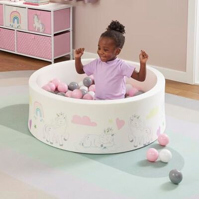 Liberty House Toys LHTUNIPIT Soft Foam Ball Pit Unicorn Pattern Complete with 200 Balls, White, H30 x W90 x D90 Liberty House Toys LHTUNIPIT Soft Foam Ball Pit Unicorn Pattern Complete with 200 Balls, White, H30 x W90 x D90