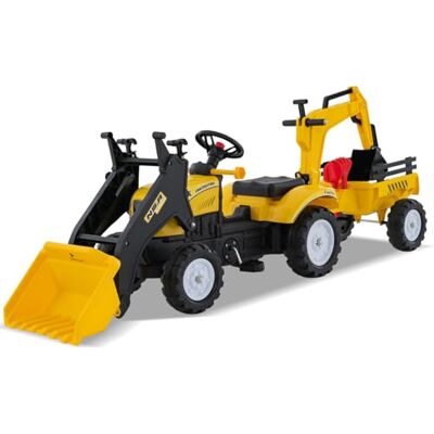 GYMAX Kids Ride On Excavator, 3 in 1 Children Pedal Tractor with Detachable Trailer, Adjustable Digging & Shovel Bucket and Horn, Toddlers Pedal Car for 3-6 Years Old Boys Girls (Yellow) GYMAX Kids Ride On Excavator, 3 in 1 Children Pedal Tractor with Detachable Trailer, Adjustable Digging & Shovel Bucket and Horn, Toddlers Pedal Car for 3-6 Years Old Boys Girls (Yellow)