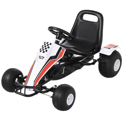 HOMCOM Pedal Go Kart Manual Ride On Car w/Brake 104 x 66 x 57 cm White HOMCOM Pedal Go Kart Manual Ride On Car w/Brake 104 x 66 x 57 cm White