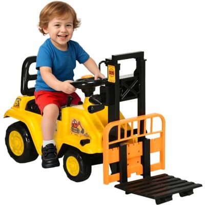 HOMCOM Kids Ride on Forklift Truck with Fork and Tray for 3-4 Years Old Ride On Tractor, Under Seat Storage, Treaded Wheels, No Power Design HOMCOM Kids Ride on Forklift Truck with Fork and Tray for 3-4 Years Old Ride On Tractor, Under Seat Storage, Treaded Wheels, No Power Design