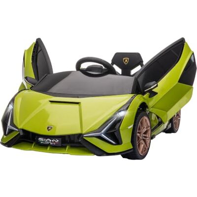HOMCOM Lamborghini Sian Licensed Electric Car for Kids 12V Ages 3-5 Green Battery Powered Ride on Toy, Dual Motors, Remote Control, Soft Start, Transport Wheel, Horn, Lights HOMCOM Lamborghini Sian Licensed Electric Car for Kids 12V Ages 3-5 Green Battery Powered Ride on Toy, Dual Motors, Remote Control, Soft Start, Transport Wheel, Horn, Lights