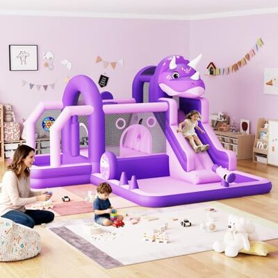 Garvee Bounce House, Inflatable Dinosaur Bouncer with Slide and Air Blower, Oxford Cloth Jumping Castle for Kids, Durable Sewn Bouncy House with Large Play Area for Backyard, Indoor & Outdoor, Purple Garvee Bounce House, Inflatable Dinosaur Bouncer with Slide and Air Blower, Oxford Cloth Jumping Castle for Kids, Durable Sewn Bouncy House with Large Play Area for Backyard, Indoor & Outdoor, Purple