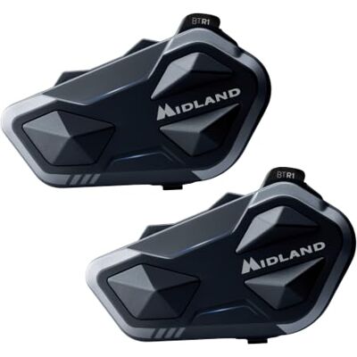 Midland Motorcycle Intercom BTR1 Twin, 2 Waterproof IPX6 Helmet Headset, 800m Range, 4-Person Conference, 23H Battery, Parallel Audio, GPS/Music Connectivity, ECE 22.06 Compliant, Universal Intercom Midland Motorcycle Intercom BTR1 Twin, 2 Waterproof IPX6 Helmet Headset, 800m Range, 4-Person Conference, 23H Battery, Parallel Audio, GPS/Music Connectivity, ECE 22.06 Compliant, Universal Intercom