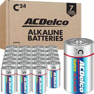 Powermax ACDelco 24 Size C Alkaline Batteries Super Alkaline Battery with 7 Year Shelf Life Recloseable Packaging, 24 Count Powermax ACDelco 24 Size C Alkaline Batteries Super Alkaline Battery with 7 Year Shelf Life Recloseable Packaging, 24 Count