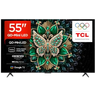TCL 55C6K-UK 55 Inch QD-Mini LED 4K HDR10+ Smart TV, Google TV Dolby Vision IQ & Atmos, 144Hz Motion Clarity Pro, Game Master, Onkyo 2.1 Sound, Apple AirPlay 2 TCL 55C6K-UK 55 Inch QD-Mini LED 4K HDR10+ Smart TV, Google TV Dolby Vision IQ & Atmos, 144Hz Motion Clarity Pro, Game Master, Onkyo 2.1 Sound, Apple AirPlay 2