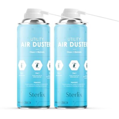 Sterlix Air Duster Can Compressed Air Spray Can Dust Cleaner PC, Keyboard, Electronic Devices & Car Cleaning Protect, 2 x 400ml, Packaging May Vary Sterlix Air Duster Can Compressed Air Spray Can Dust Cleaner PC, Keyboard, Electronic Devices & Car Cleaning Protect, 2 x 400ml, Packaging May Vary