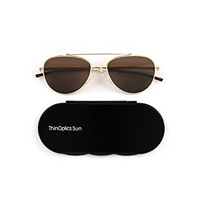 ThinOptics Pilot Polarised Sunglasses, Gold Frame, Brown Lenses, Ultra Thin Mirrored Polarised Lenses with Full UV Protection and a Super Elastic Titanium Bridge, Ultra Thin, Scratch Resistant Lens ThinOptics Pilot Polarised Sunglasses, Gold Frame, Brown Lenses, Ultra Thin Mirrored Polarised Lenses with Full UV Protection and a Super Elastic Titanium Bridge, Ultra Thin, Scratch Resistant Lens
