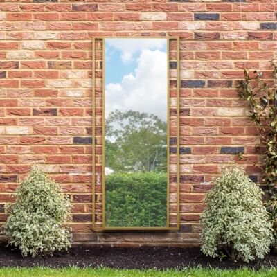 MirrorOutlet The Genestra Gold Modern Modern Leaner and Wall Garden Mirror 71" X 31" (180CM X 80CM) Silver Mirror Glass with Black Metal Frame. Landscape or Portrait. Frost Protected Glas MirrorOutlet The Genestra Gold Modern Modern Leaner and Wall Garden Mirror 71" X 31" (180CM X 80CM) Silver Mirror Glass with Black Metal Frame. Landscape or Portrait. Frost Protected Glas