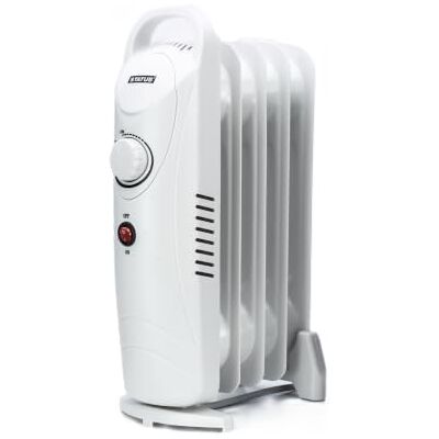 Status 5 Fin Oil Filled Radiator, 500W, White Portable Electric Heater, Adjustable Thermostat, Overheat & Tip-Over Safety, Carry Handle for Home, Bedroom, Office, Caravan Status 5 Fin Oil Filled Radiator, 500W, White Portable Electric Heater, Adjustable Thermostat, Overheat & Tip-Over Safety, Carry Handle for Home, Bedroom, Office, Caravan