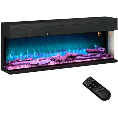 HOMCOM 50''/127cm 3-Sided Electric Fireplace Wall Mounted Recessed Black Insert, Freestanding, Glass Electric Fire, 7 Adjustable LED Flame Effect, Log, Crystal, Remote Control, 1800W HOMCOM 50''/127cm 3-Sided Electric Fireplace Wall Mounted Recessed Black Insert, Freestanding, Glass Electric Fire, 7 Adjustable LED Flame Effect, Log, Crystal, Remote Control, 1800W