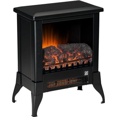 HOMCOM Electric Fireplace Stove Free Standing Realistic Flame Effect Black Fireplace Heater, Dual Power Settings (1800-2000W), Adjustable Temperature, Overheat Protection HOMCOM Electric Fireplace Stove Free Standing Realistic Flame Effect Black Fireplace Heater, Dual Power Settings (1800-2000W), Adjustable Temperature, Overheat Protection