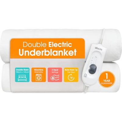 Abode Double Electric Blanket 90W White Heater with 3 Heat Settings, Preheat Function & Detachable Controls, 1.4m Power Cord & Machine Washable AEDB2002 (Double) Abode Double Electric Blanket 90W White Heater with 3 Heat Settings, Preheat Function & Detachable Controls, 1.4m Power Cord & Machine Washable AEDB2002 (Double)