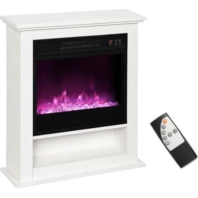HOMCOM 24" Electric Fireplace with Surround 9 Colours Freestanding White Realistic Flame Effect, 5 Brightness Levels, 1800W, Electric Fire and Mantel, Reach up to 30㎡ Space, Remote, Timer HOMCOM 24" Electric Fireplace with Surround 9 Colours Freestanding White Realistic Flame Effect, 5 Brightness Levels, 1800W, Electric Fire and Mantel, Reach up to 30㎡ Space, Remote, Timer