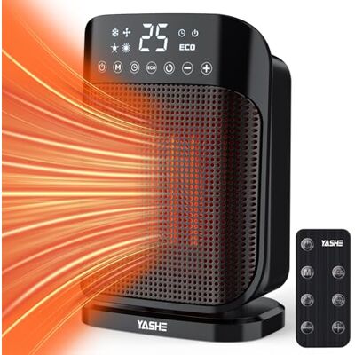 YASHE Electric Heater, 1800W Ceramic Fan Heater for Home, Portable Space Heater with Variable Thermostat, 75° Oscillation, ECO Mode, 24-Hour Timer, Remote Control, Overheat & Tip-over Protection YASHE Electric Heater, 1800W Ceramic Fan Heater for Home, Portable Space Heater with Variable Thermostat, 75° Oscillation, ECO Mode, 24-Hour Timer, Remote Control, Overheat & Tip-over Protection