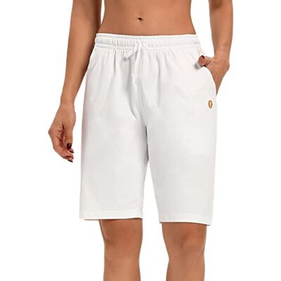 LUCKYCATCUS Women's Bermuda Shorts Jersey Shorts with Pockets Yoga Walking Athletic Long Shorts for Women Knee Length, White, L LUCKYCATCUS Women's Bermuda Shorts Jersey Shorts with Pockets Yoga Walking Athletic Long Shorts for Women Knee Length, White, L
