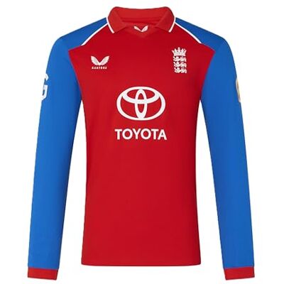 Castore England Cricket Men's T20 Replica Long Sleeve Shirt, XL Red Official Replica Kit High-Impact Colourway, Iconic England Crest Mens Cricket Shirts (Red Fiery) Castore England Cricket Men's T20 Replica Long Sleeve Shirt, XL Red Official Replica Kit High-Impact Colourway, Iconic England Crest Mens Cricket Shirts (Red Fiery)