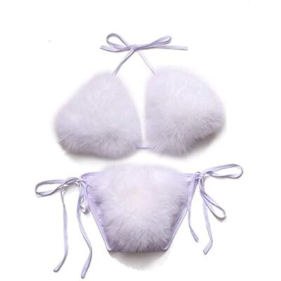 ZOSCGJMY Women's Faux Fur Halter String Triangle Bikini Sets Two Piece Swimsuits, White, One Size ZOSCGJMY Women's Faux Fur Halter String Triangle Bikini Sets Two Piece Swimsuits, White, One Size