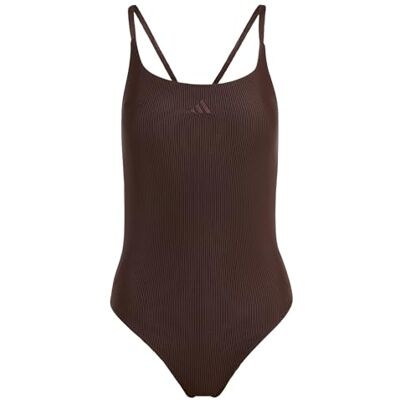 adidas Women's Iconisea Ribbed Padded Thin Straps Swimsuit Swimwear, Aurora Coffee, 34 adidas Women's Iconisea Ribbed Padded Thin Straps Swimsuit Swimwear, Aurora Coffee, 34