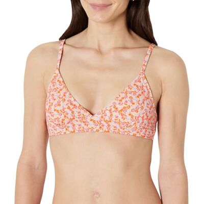 Amazon Essentials Women's Light-Support Classic Bikini Swimsuit Top, Pale Peach Micro Floral, 12 Amazon Essentials Women's Light-Support Classic Bikini Swimsuit Top, Pale Peach Micro Floral, 12