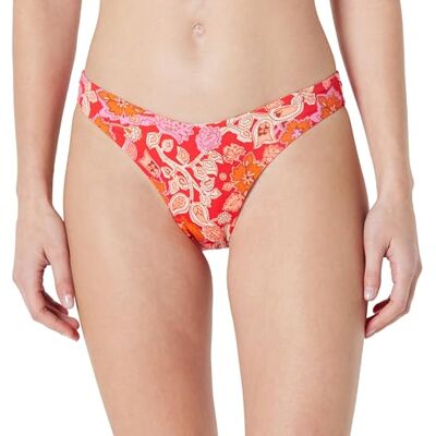 Amazon Essentials Women's High-Leg Bikini Bottoms, Bright Poppy Red Folk Floral, 12 Amazon Essentials Women's High-Leg Bikini Bottoms, Bright Poppy Red Folk Floral, 12