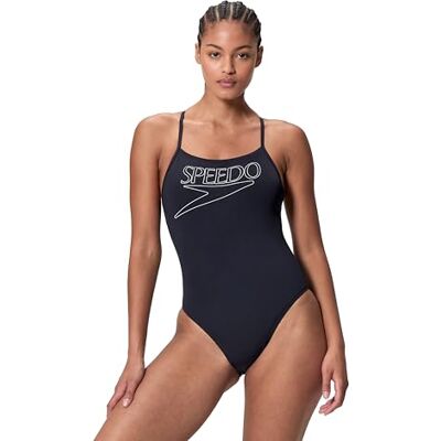 Speedo Women's Endurance+ Logo Thin Strap Swimsuit, SNA Anthracite, 34 Speedo Women's Endurance+ Logo Thin Strap Swimsuit, SNA Anthracite, 34
