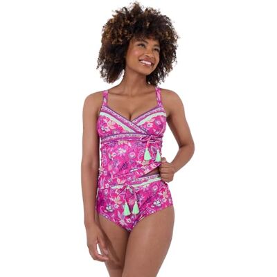Joe Browns Women's Bright Tropical Neon Lace Trim Tankini Top, Pink Multi, 14 Joe Browns Women's Bright Tropical Neon Lace Trim Tankini Top, Pink Multi, 14