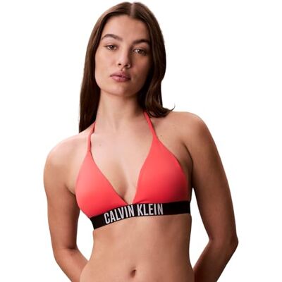 Calvin Klein Women's Bikini Top Triangle Halterneck, Pink (Punch Pink), S Calvin Klein Women's Bikini Top Triangle Halterneck, Pink (Punch Pink), S