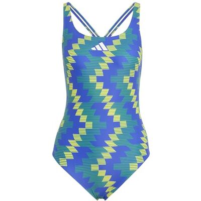 adidas Women's Football-Inspired V-Back Graphic Swimsuit Swimwear, Lucid Blue/Bold Green, 32 adidas Women's Football-Inspired V-Back Graphic Swimsuit Swimwear, Lucid Blue/Bold Green, 32