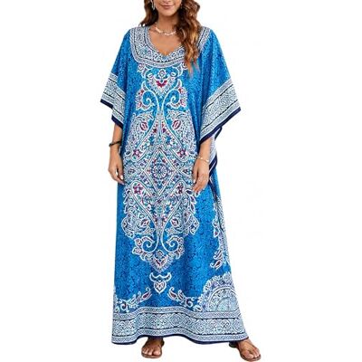 Goood Times Gypsie Blu Long Caftan Women Dress Blue Maxi Floral Kaftan Plus Size Beach Cover up Goood Times Gypsie Blu Long Caftan Women Dress Blue Maxi Floral Kaftan Plus Size Beach Cover up