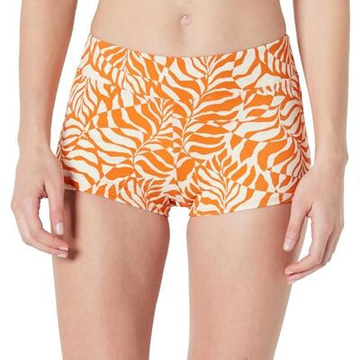 Amazon Essentials Women's boy short swim bikini bottom, Rust Orange Abstract Palms, 14 Amazon Essentials Women's boy short swim bikini bottom, Rust Orange Abstract Palms, 14