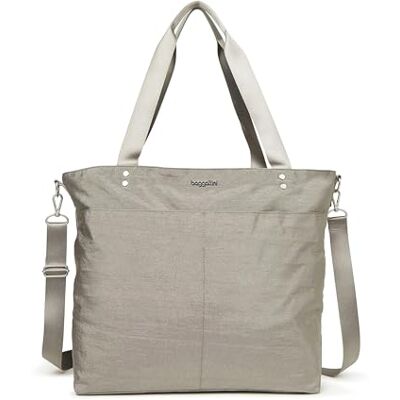 Baggallini Large Carryall Tote Bag for Women Lightweight Nylon Zipper Top Weekender Travel Beach Bag Personal Item w/Luggage Sleeve, Sterling Shimmer, L Baggallini Large Carryall Tote Bag for Women Lightweight Nylon Zipper Top Weekender Travel Beach Bag Personal Item w/Luggage Sleeve, Sterling Shimmer, L