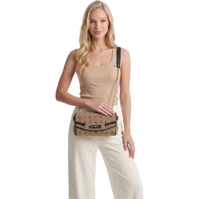 GUESS Crossbody Flap Bag Women Dorothy Cnvrtbl Xbody Flap Beige iconic design, spacious main compartment, signature brand logo GUESS Crossbody Flap Bag Women Dorothy Cnvrtbl Xbody Flap Beige iconic design, spacious main compartment, signature brand logo