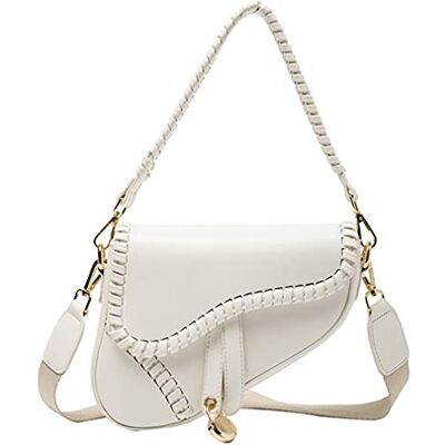 PURFANREE Women Trendy Saddle Shoulder Bag Clutch Purse Underarm Handbag Satchel HandBag Crossbody Bag, White, One Size PURFANREE Women Trendy Saddle Shoulder Bag Clutch Purse Underarm Handbag Satchel HandBag Crossbody Bag, White, One Size