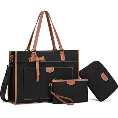 Keyli Laptop Bag for Women Canvas Tote Bags 15.6 inch Large Capacity Shoulder Handbag Lightweight Briefcase Purse 3 PCS Sets, Black_3pcs Keyli Laptop Bag for Women Canvas Tote Bags 15.6 inch Large Capacity Shoulder Handbag Lightweight Briefcase Purse 3 PCS Sets, Black_3pcs