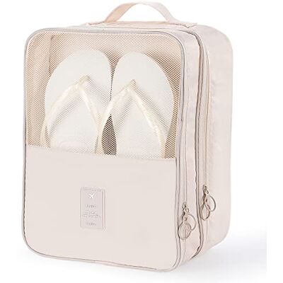Eneteck Travel Shoe Bag for 3 Pairs, Beige, Concise Style Eneteck Travel Shoe Bag for 3 Pairs, Beige, Concise Style