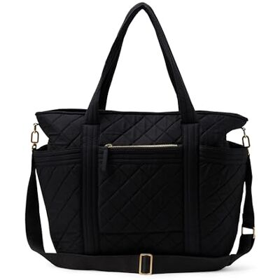 Amazon Essentials Women's Quilted Cotton Travel Tote Bag, Black, One Size Amazon Essentials Women's Quilted Cotton Travel Tote Bag, Black, One Size