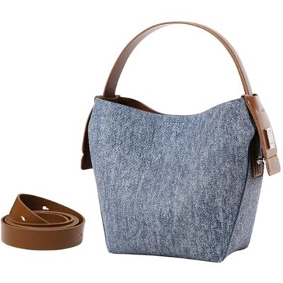 LA'FESTIN LA FESTIN Leather Bucket Bags for Women Adjustable Long Strap Designer Crossbody Handbags, Shoulder Purse for Everyday Use, Denim Blue and Brown LA'FESTIN LA FESTIN Leather Bucket Bags for Women Adjustable Long Strap Designer Crossbody Handbags, Shoulder Purse for Everyday Use, Denim Blue and Brown