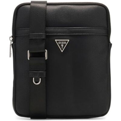 GUESS Men's Mini Crossbody Bag Milano Crossbody Flat Black iconic design, spacious main compartment, signature brand logo GUESS Men's Mini Crossbody Bag Milano Crossbody Flat Black iconic design, spacious main compartment, signature brand logo
