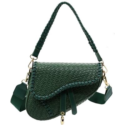 ERWUBA fashion women saddle shoulder bag clutch purse small crossbody satchel handbag woven imitation crocodile leather bag, Green ERWUBA fashion women saddle shoulder bag clutch purse small crossbody satchel handbag woven imitation crocodile leather bag, Green