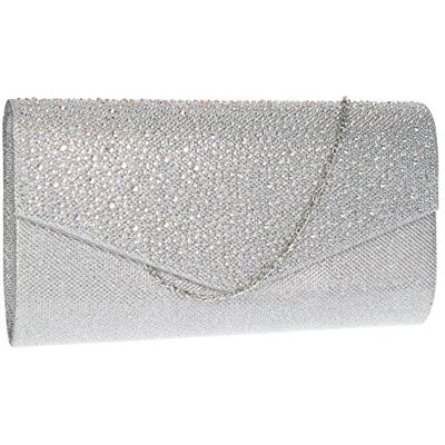 SwankySwans Swanky Swans Women's Montary Glitter Diamante Envelope Clutch Bag Clutch Silver (Silver) ,3x14x27 cm (W x H x L) SwankySwans Swanky Swans Women's Montary Glitter Diamante Envelope Clutch Bag Clutch Silver (Silver) ,3x14x27 cm (W x H x L)