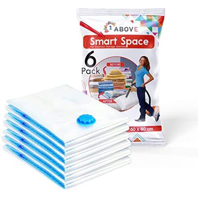 1ABOVE Pack of 6 Vacuum Compressed Storage Bags, Mould Moisture and Bug Proof, Double Zip High Sealing Triple Air Leak Patent Valve for Maximum Compression (LARGE) 1ABOVE Pack of 6 Vacuum Compressed Storage Bags, Mould Moisture and Bug Proof, Double Zip High Sealing Triple Air Leak Patent Valve for Maximum Compression (LARGE)