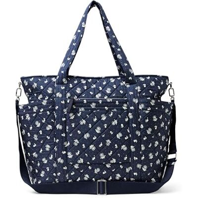Amazon Essentials Women's Quilted Cotton Travel Tote Bag, Navy Floral, One Size Amazon Essentials Women's Quilted Cotton Travel Tote Bag, Navy Floral, One Size