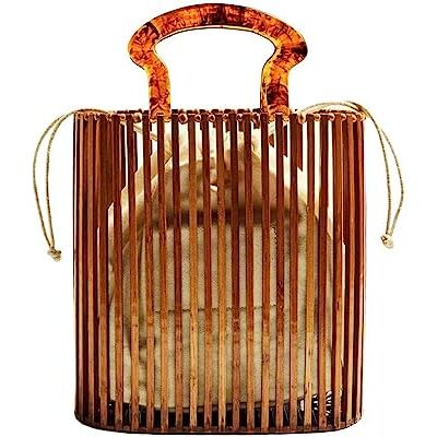YYW Women's Womens Fashion Bamboo Bag with Acrylic Handle Bucket Bag Summer Beach Clutch Purse Handbags one Size Brown YYW Women's Womens Fashion Bamboo Bag with Acrylic Handle Bucket Bag Summer Beach Clutch Purse Handbags one Size Brown