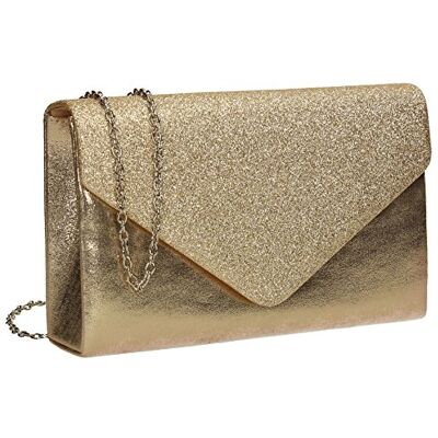 SwankySwans Swanky Swans Women's Kelly Glitter Envelope Clutch Bag Party Prom Bag Clutch Gold (Champagne) ,5x12.5x22 cm (W x H x L) SwankySwans Swanky Swans Women's Kelly Glitter Envelope Clutch Bag Party Prom Bag Clutch Gold (Champagne) ,5x12.5x22 cm (W x H x L)
