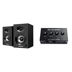 Alesis Elevate 3 MKII - Powered Desktop Speakers for Home Studios, Video-Editing, Gaming and Mobile Devices & M-Audio M-Track Duo – USB Audio Interface for Recording, Streaming and Podcasting