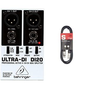 Behringer DI20 Ultra-DI 2 Channel DI Box/Splitter & Stagg 3M / 10ft XLR to XLR Cable, 3-Pin Male to Female, Suitable for Microphone, PA System, Audio Mixer, Studio Monitors, Audio Recording