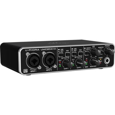 Behringer UMC204HD Audiophile 2x4, 24-Bit/192 kHz USB Audio/MIDI Interface with Midas Mic Preamplifiers For Recording Microphones and Instruments Behringer UMC204HD Audiophile 2x4, 24-Bit/192 kHz USB Audio/MIDI Interface with Midas Mic Preamplifiers For Recording Microphones and Instruments