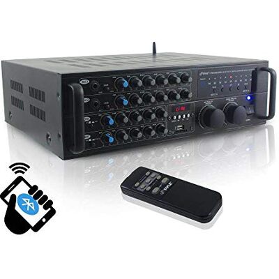 Pyle Audio Mixer Amplifier Bluetooth Karaoke – 2000W Dual Channel PA System with 4 Microphone Inputs, Echo EQ Control, USB SD RCA, Remote Control for Home Party DJ Setup Pyle Audio Mixer Amplifier Bluetooth Karaoke – 2000W Dual Channel PA System with 4 Microphone Inputs, Echo EQ Control, USB SD RCA, Remote Control for Home Party DJ Setup